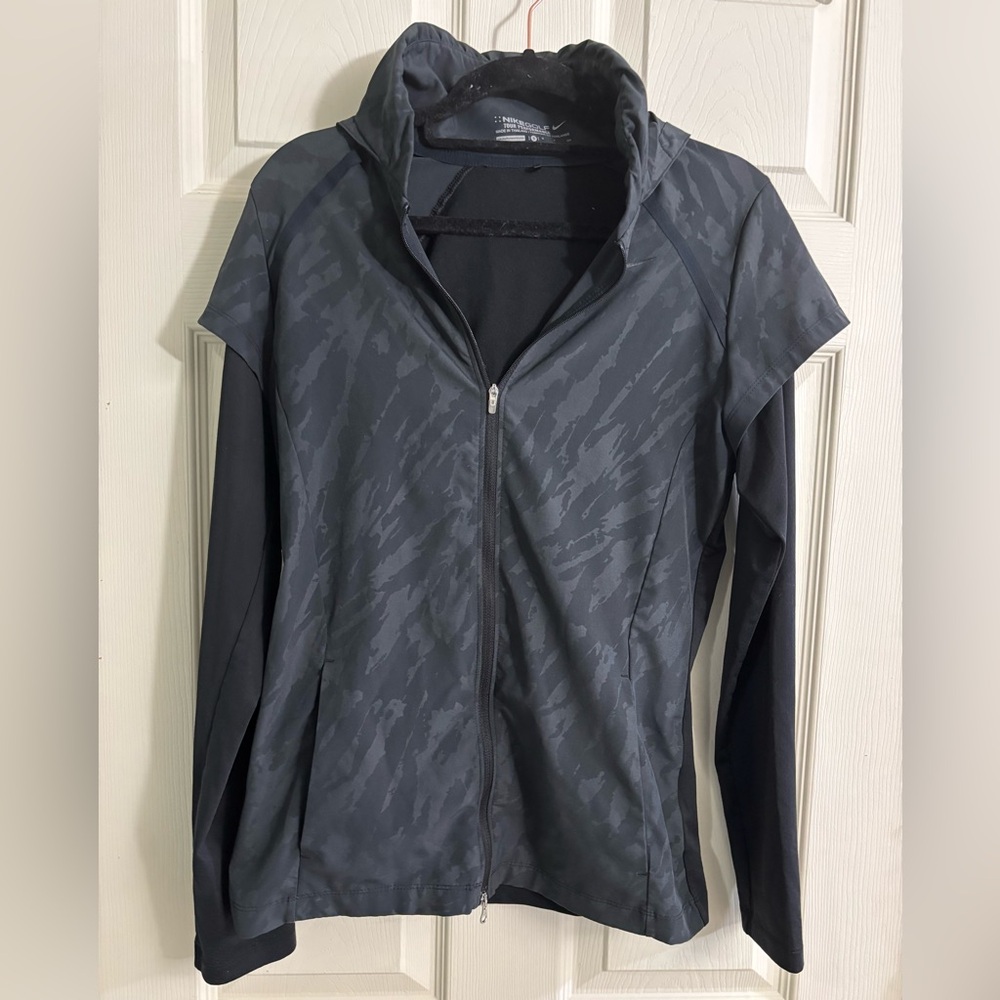Nike Golf Tour Performance Funnel Neck Fold Hood BlackGray Active Running Jacket